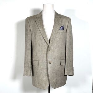 Jos A Bank 100% Silk Blazer Jacket Mens 44L Beige Tweed Two Button Single Vent